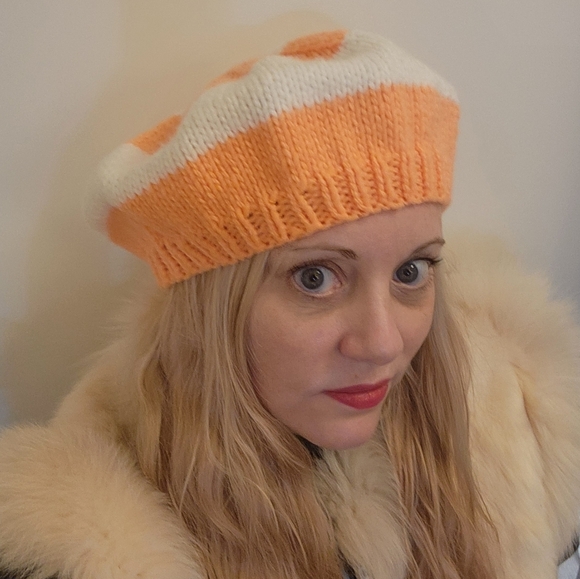 Handknit Striped Beret Hat - Picture 7 of 7